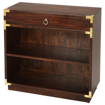 Bookcase Brass Hardware Brown Distressed Mango Mangomalibu 2 -Shelf