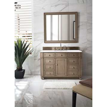 Bristol 48" Single Vanity, Whitewashed Walnut, Arctic Fall Solid Surface Top