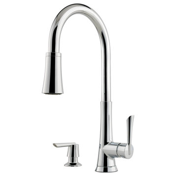 Mystique 1-Handle Pull-Down Kitchen Faucet With Soap Dispenser, Polished Chrome