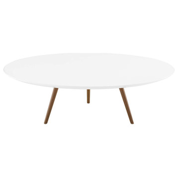 Lippa 47" Round Wood Top Coffee Table With Tripod Base, Walnut White