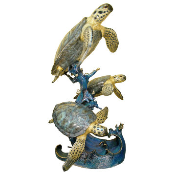Swimming Sea Turtles Bronze Sculpture, Special Patina Finish