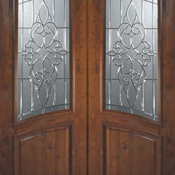Prehung Double Door 96 Wood Alder Courtlandt Arch Top Arch Lite Glass - Front Doors