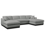 Meridian Furniture - Johanna Black Linen Textured Fabric 3pc. Sectional, Grey, Black Finish - Gather your whole crew for family movie night on this cream Johanna linen textured fabric sectional sofa. Upholstered in rich grey linen textured fabric and featuring a black finish solid wood base, this sectional exudes a mid-century charm that's both elegant and comfortable. The eucalyptus wood frame provides durability and ensures lasting performance and use, while the plush seat and pillowy back cushions offer a cozy seating experience.