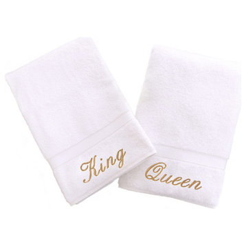 King and Queen Hand Towels, Set of 2, White