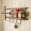 Sleigh Sled Shaped Wood Wall Shelf Metal Frame 4 Hook Coat Entryway Kitchen