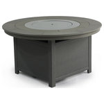LuXeo - Vail 48" Round Poly Fire Pit Table with Glass Flame-Wind Guard SET, Gray - Summer nights get sweeter when gathered around this round fire pit table. A durable, all-weather design that includes everything but the propane tank, this fire table is a contemporary design offered in white or gray finish for just the right look. Enjoy the cozy flame as you settle down with a drink or make lasting memories with the kids by roasting s'mores. It's perfect for gathering during cold season as well.