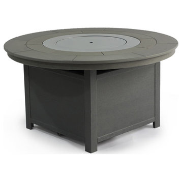 Vail 48" Round Poly Fire Pit Table with Glass Flame-Wind Guard SET, Gray