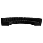 Meridian Furniture - Infinity Channel Tufted Velvet Modular Chair, Black, 6 Piece - Create a seating group that works for every possible situation with this Infinity modular 6-piece sectional and other pieces in the Infinity collection. Upholstered in soft black velvet material that feels great against the skin and offers long-wearing beauty, this piece fits with other Infinity items for an infinite number of combinations that get your seating requirements just right but that look just as nice when used on their own.