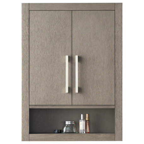 Vanity Art 24" Wall Mounted Bathroom Storage Cabinet, Driftwood Gray, Brushed Nickel Handle