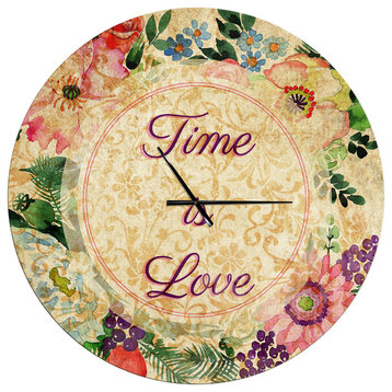 Time Is Love Pink Floral Oversized Quote Metal Clock, 36"x36"