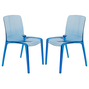 LeisureMod Murray Lucite Stackable Molded Dining Side Chair, Set of 2, Blue