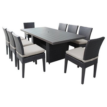 Belle Patio Dining Table with 8 Armless Chairs in Beige