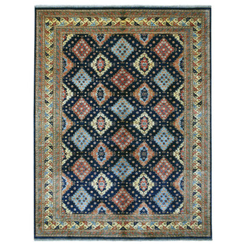 Blue Afghan Ersari Geometric Design Handknotted Wool Oriental Rug, 10'1"x13'3"