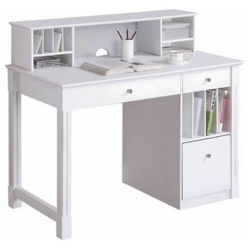 Bowery Hill Solid Wood Deluxe Computer Desk with Detachable Hutch in White