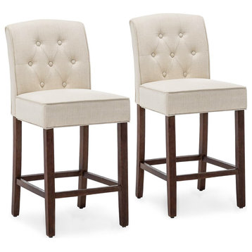 40" Upholstered Barstool Counter Height Dining Chair Set of 2, Natural