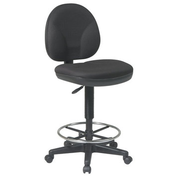 Sculptured Black Fabric Seat and Back Drafting Chair with Adjustable Foot Ring