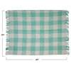 Hand-Woven Cotton Throw With Plaid Pattern and Fringe, Mint and Cream
