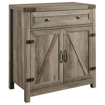 Farmhouse Storage Cabinet, 2 Barn Doors & Large Drawer With Metal Knobs, Gray