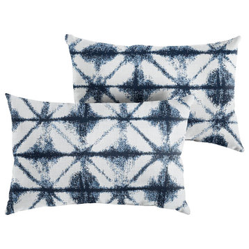 Sunbrella Carrington Indigo Geometric Outdoor Lumbar Pillow, Set of 2