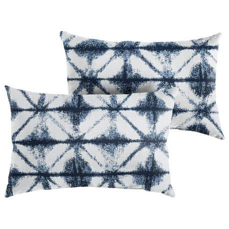 Sunbrella Carrington Indigo Geometric Outdoor Lumbar Pillow, Set of 2