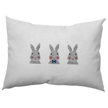 Bunny Triplets Easter Decorative Lumbar Pillow, Dark Cobalt Blue, 14x20"