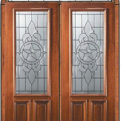 Prehung Transom Double Door 96 Mahogany Brazos 2/3 Lite Glass - Front Doors