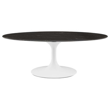 Lippa 48" Oval Artificial Marble Coffee Table White Black -5193
