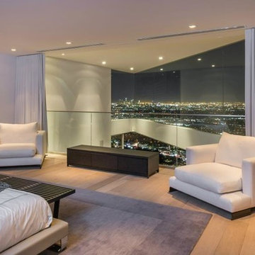 Grandview Drive Hollywood Hills modern home primary bedroom with panoramic city