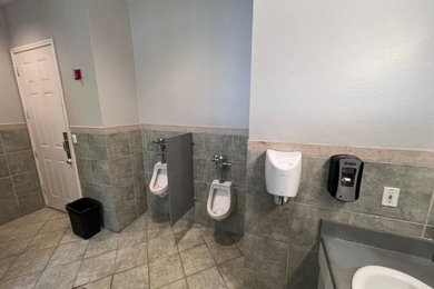 Bathroom - large modern master bathroom idea in Dallas with a freestanding vanity