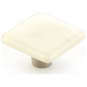 Shell Unique Hand Made Art Glass Cabinet Hardware, 1.5" Square Knob, Ivory
