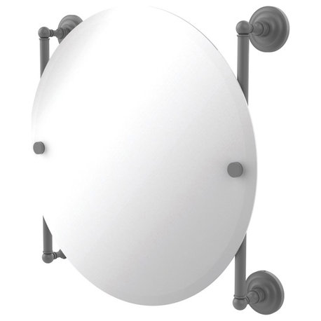 Que New Round Frameless Rail Mounted Mirror, Matte Gray