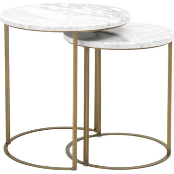 Carrera Nesting Accent Table, White Carrera Marble, Brushed Gold