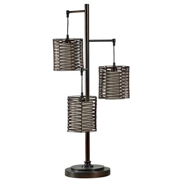 Metal and Rattan Contemporary Table Lamp in Bronze Finish