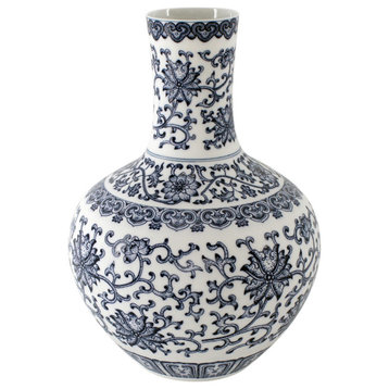 Blue & White Twisted Lotus Globular Vase