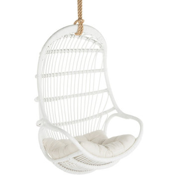 Hanging Rattan Swing Chair With Seat Cushion, White