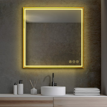 Fogless, Dimmable, Color Temperature Adjustable LED Mirror, Matte Black, 36x36