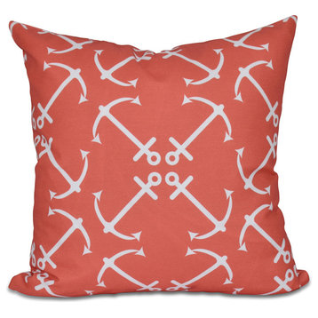 Anchor's Up, Geometric Print Pillow, Orange, 18"x18"