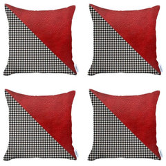 Set Of 4 Houndstooth Red Faux Leather Pillow Covers Set Of 4 Houndstooth Red Faux Leather Pillow Covers