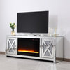 Elegant Decor Modern 2 Door 59" Clear Silver Mirrored Crystal Fireplace TV Stand