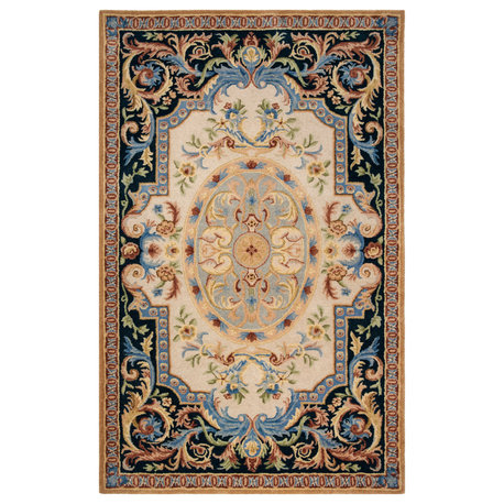 Safavieh Savonnerie Collection SAV116 Rug, Ivory/Navy, 4'x6'