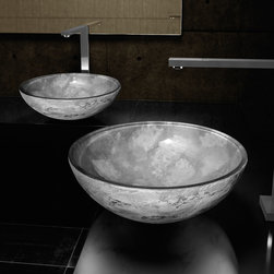 Contemporary Dual Textured  Glass Vessel Sink | Gray - Bathroom Sinks