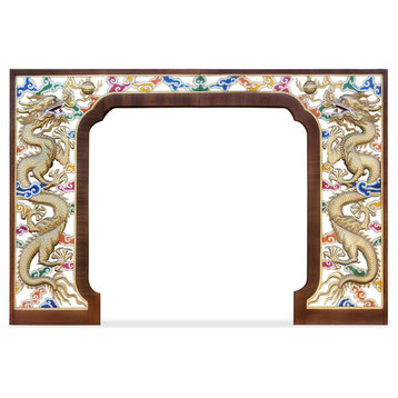 Hand Carved Dragon Motif Palace Gate, 144"x2.25"x95.75"