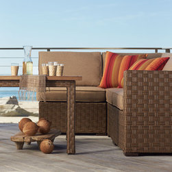Barcelona Sectional with Slat Coffee Table - Outdoor Lounge Sets