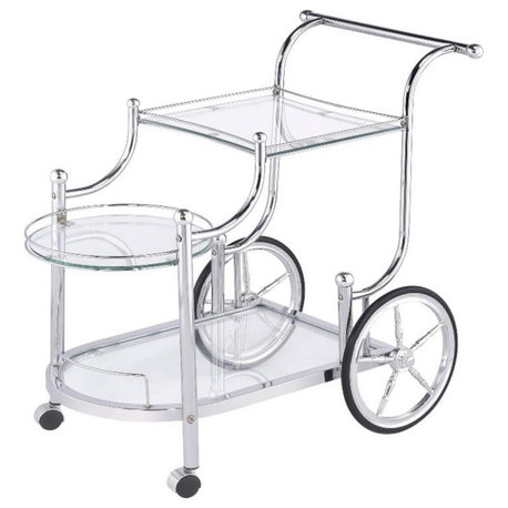 Coaster Sarandon 3-tier Contemporary Metal Serving Cart in Chrome and Clear