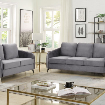 Hathaway 77" Velvet Fabric Sofa Loveseat Living Room Set