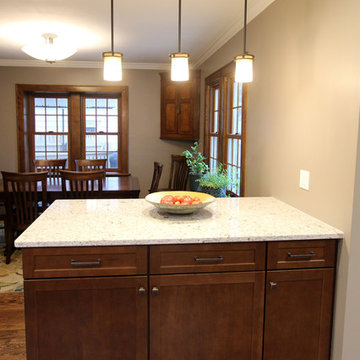 Transitional Kitchen with Cherry Cabinets, Quartz Countertops, Mosaic Backsplash