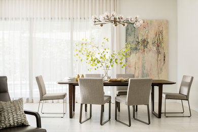 Inspiration for a contemporary white floor great room remodel in Los Angeles with white walls