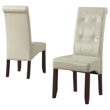 Cosmopolitan Deluxe Tufted Parson Chair (Set of 2) in Satin Cream Faux Leather
