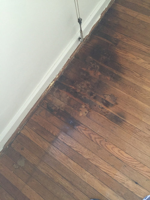 Damaged Hardwood Refinish With Cur, Hardwood Floor Water Stain Repair