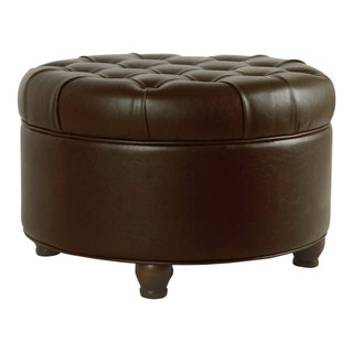 Benzara BM194135 Leather Wooden Ottoman with Tufted Lift Off Lid